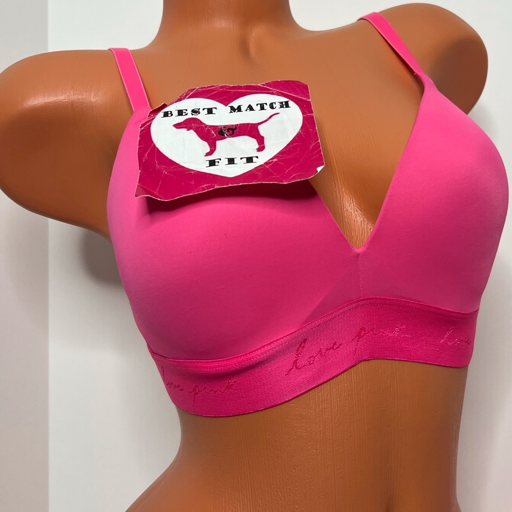Victoria’s Secret PINK 34 36 Logo Band Push-up Bra Wireless Plunge Smooth Neon